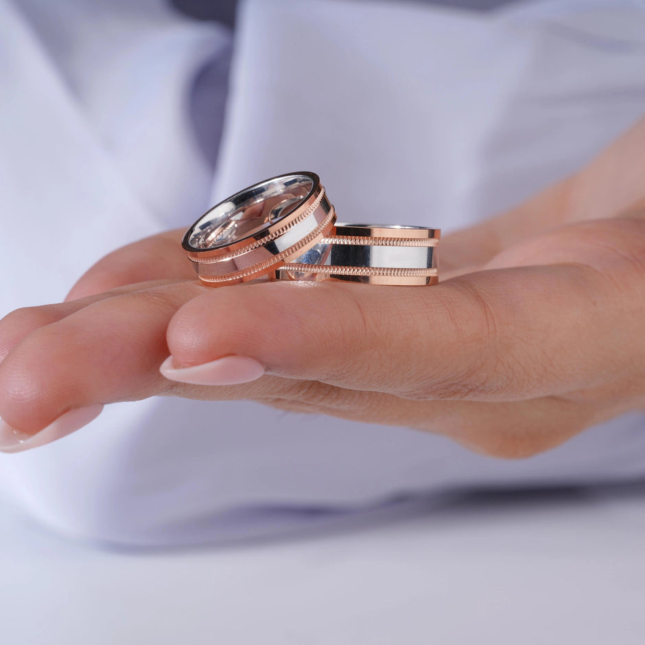 925 Silver Matching Band Rings for Couples – Stylish Rose Gold Promise & Engagement Rings