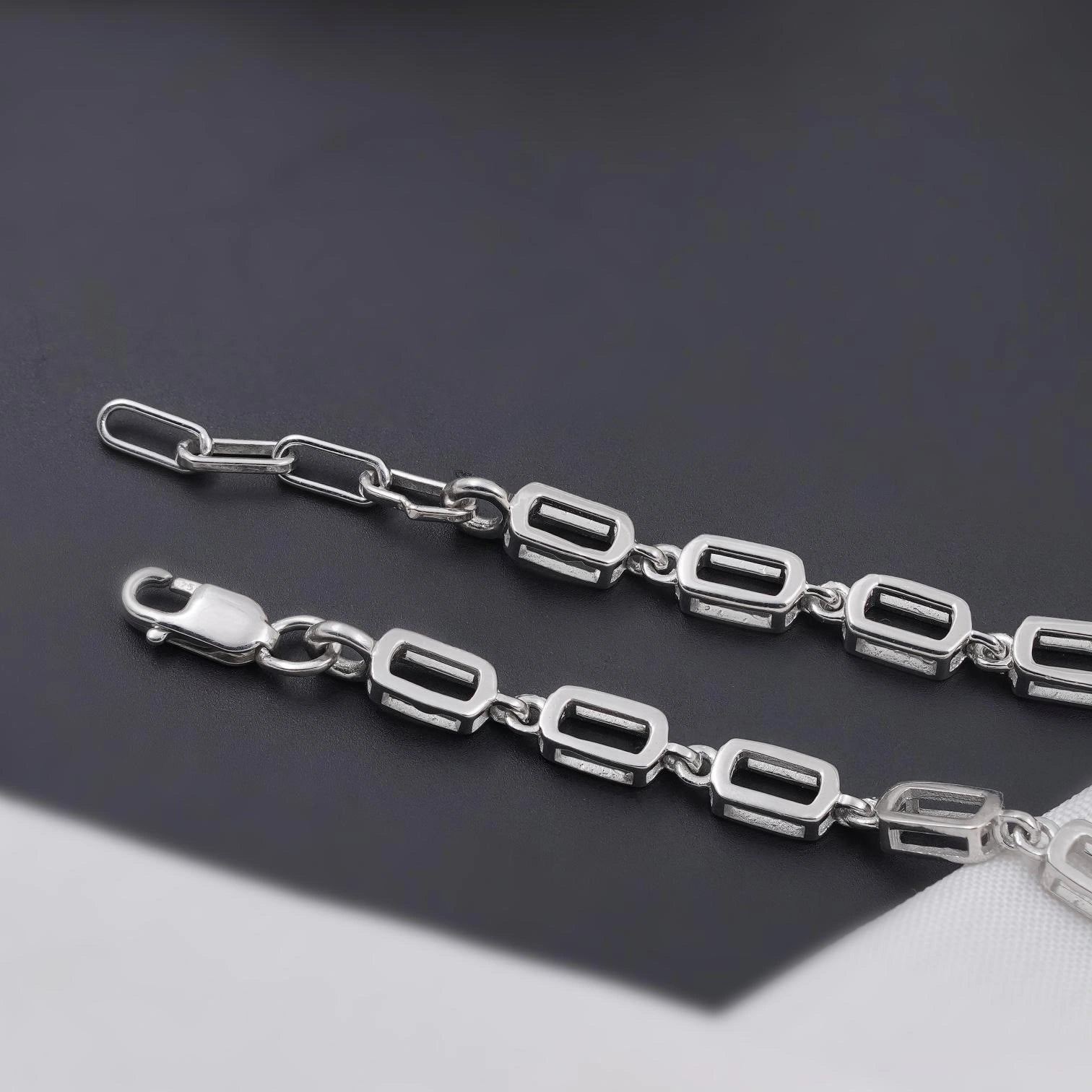 Geometric Link Diamond Adjustable Silver Bracelet for Women