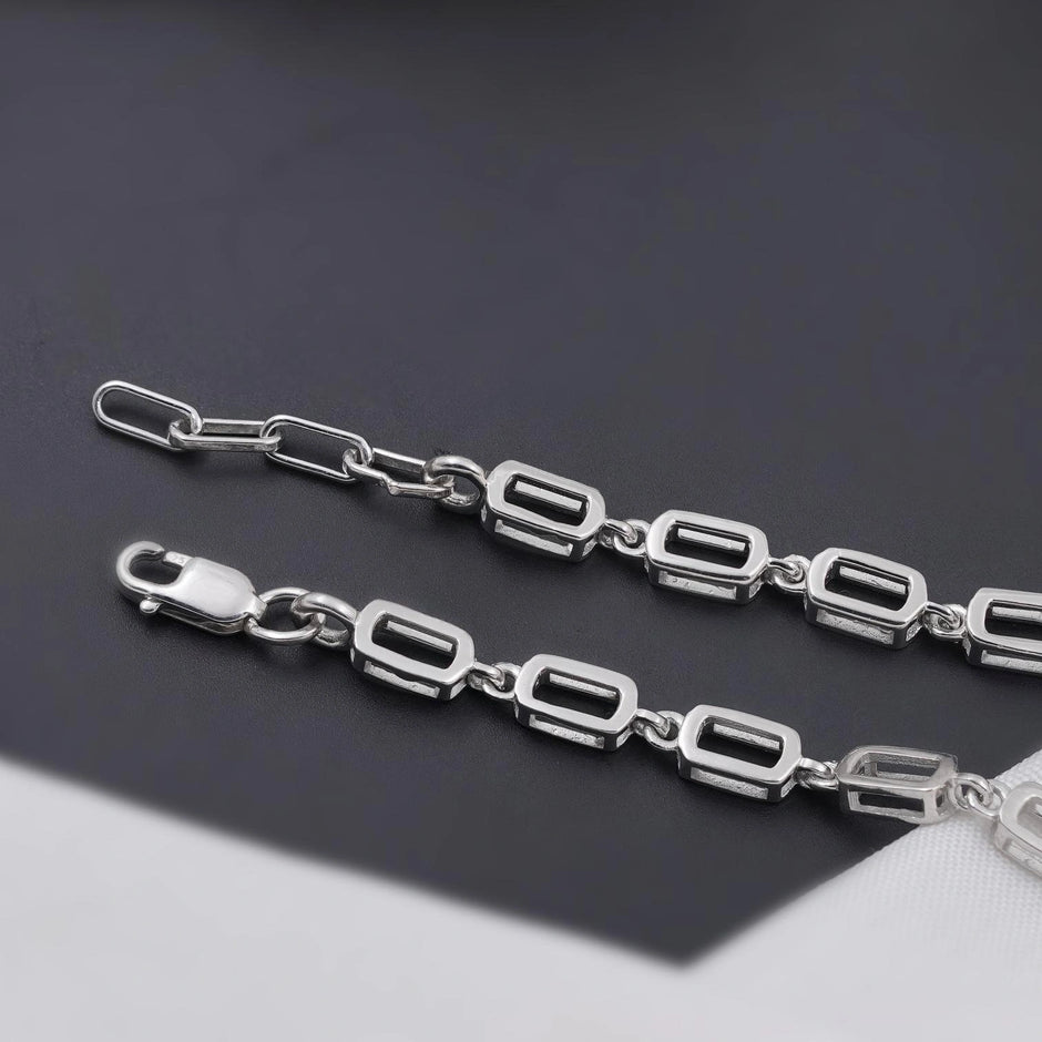 Geometric Link Diamond Adjustable Silver Bracelet for Women