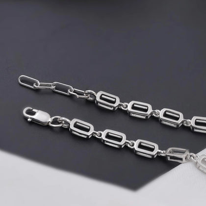 Geometric Link Diamond Adjustable Silver Bracelet for Women