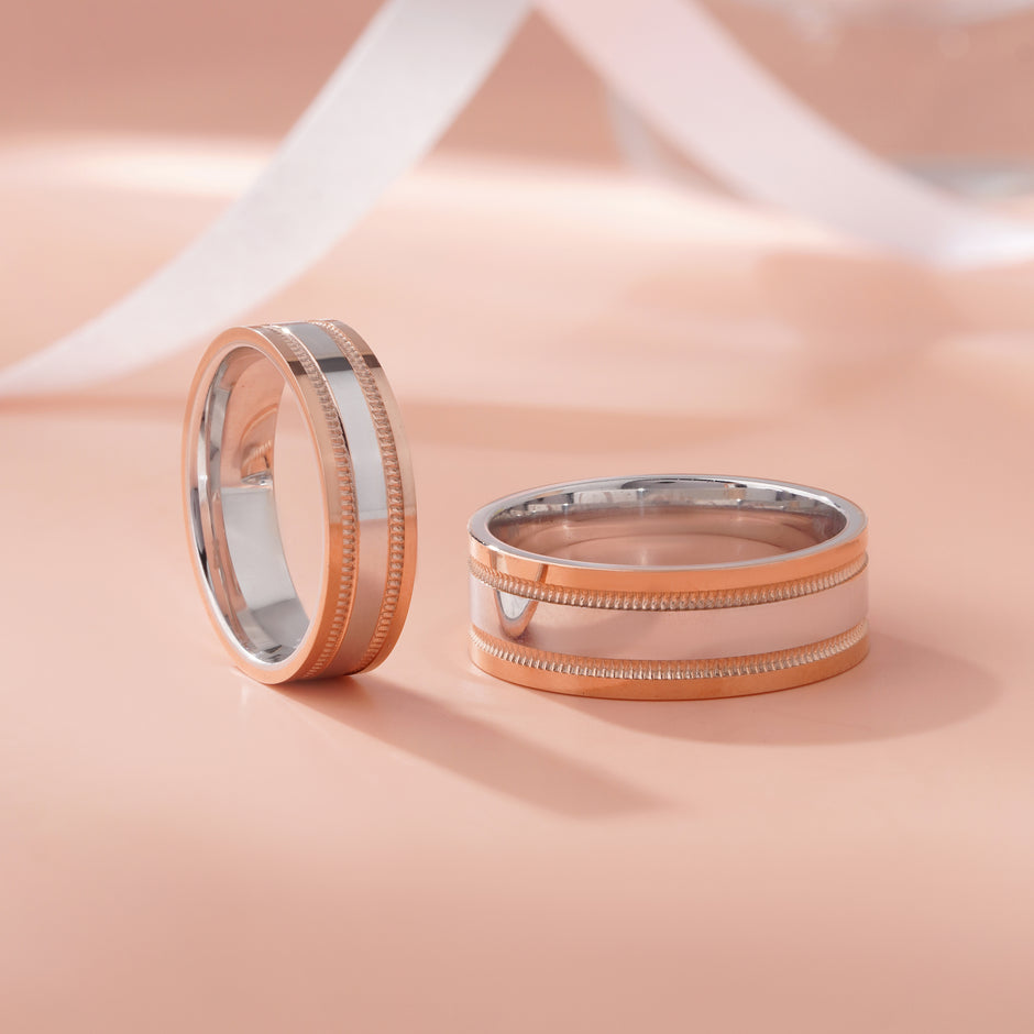 Dual Tone Wedding Band Rings for Him & Her in 925 Sterling Silver – Elegant Couple Jewellery