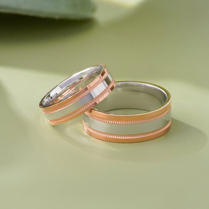 Minimal Luxe Dual Finish 925 Sterling Silver Rose Gold Couple Band for Men