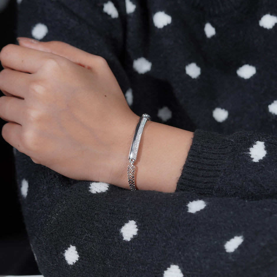 Classic Diamond Bar Silver Bracelet for Women