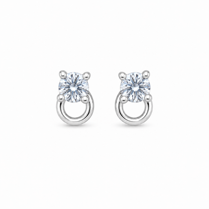 Round Solitaire CZ Diamond Loop 925 Sterling Silver Stud Earrings for Women