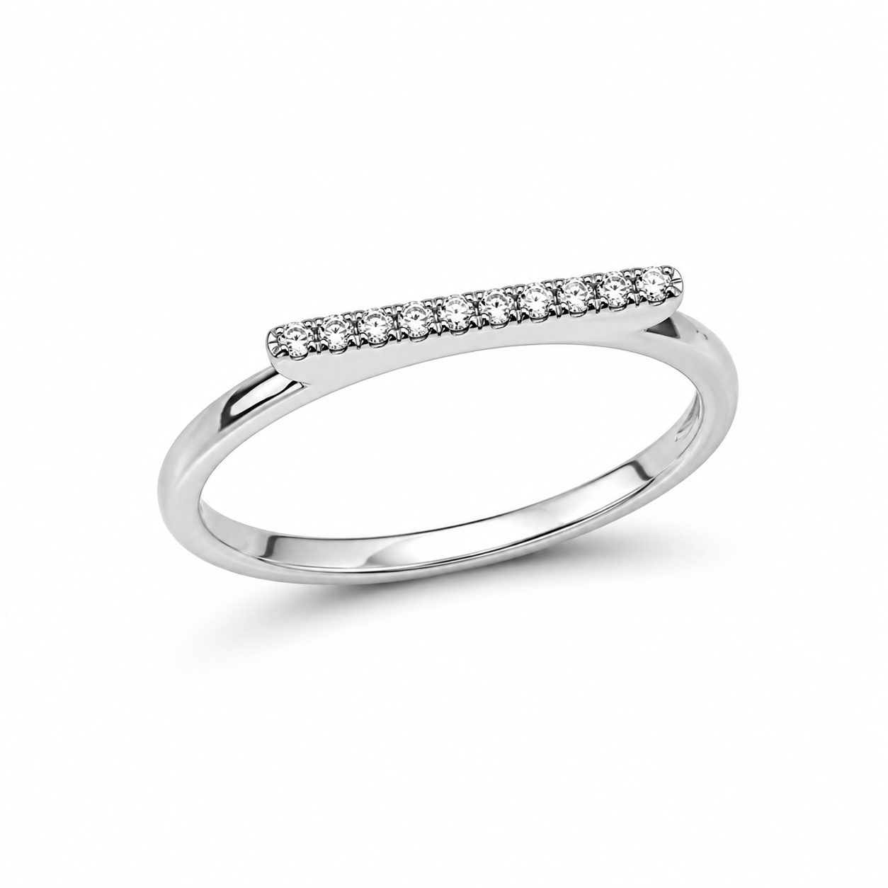 925 Sterling Silver Pavé CZ Band Ring on Blue Slate Surface
