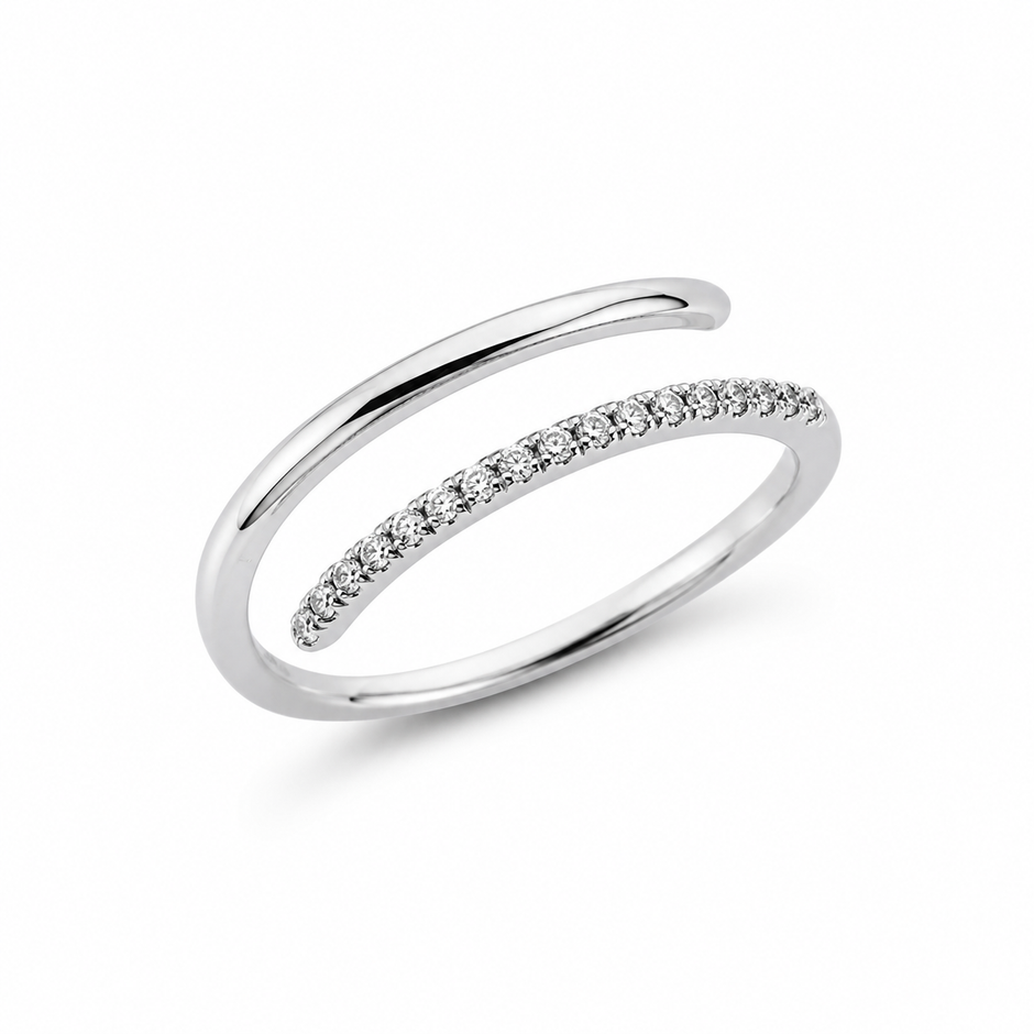 Minimalist Pavé Open Ring in 925 Sterling Silver for Women