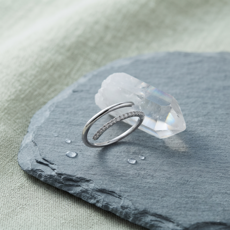 Minimalist Pavé Open Ring in 925 Sterling Silver for Women