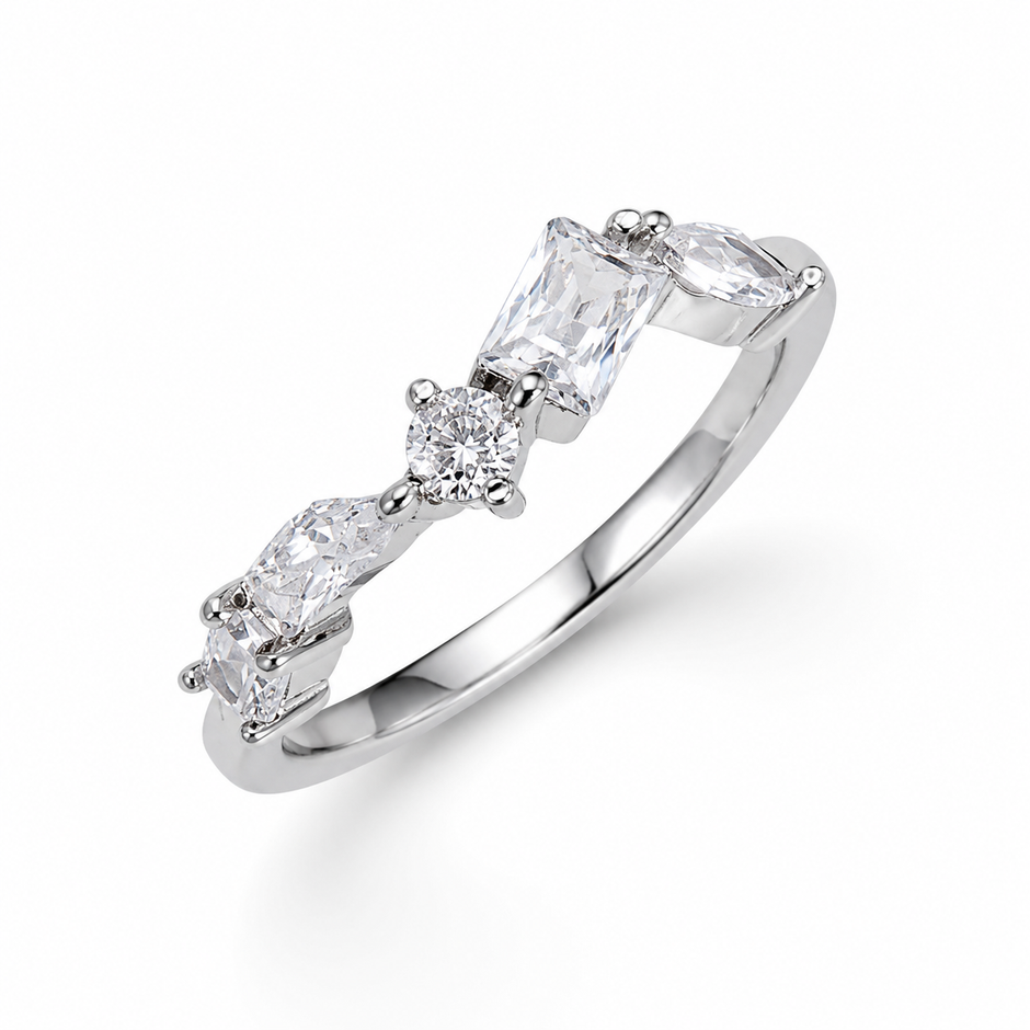 925 Sterling Silver Five Stone CZ Half Eternity Ring