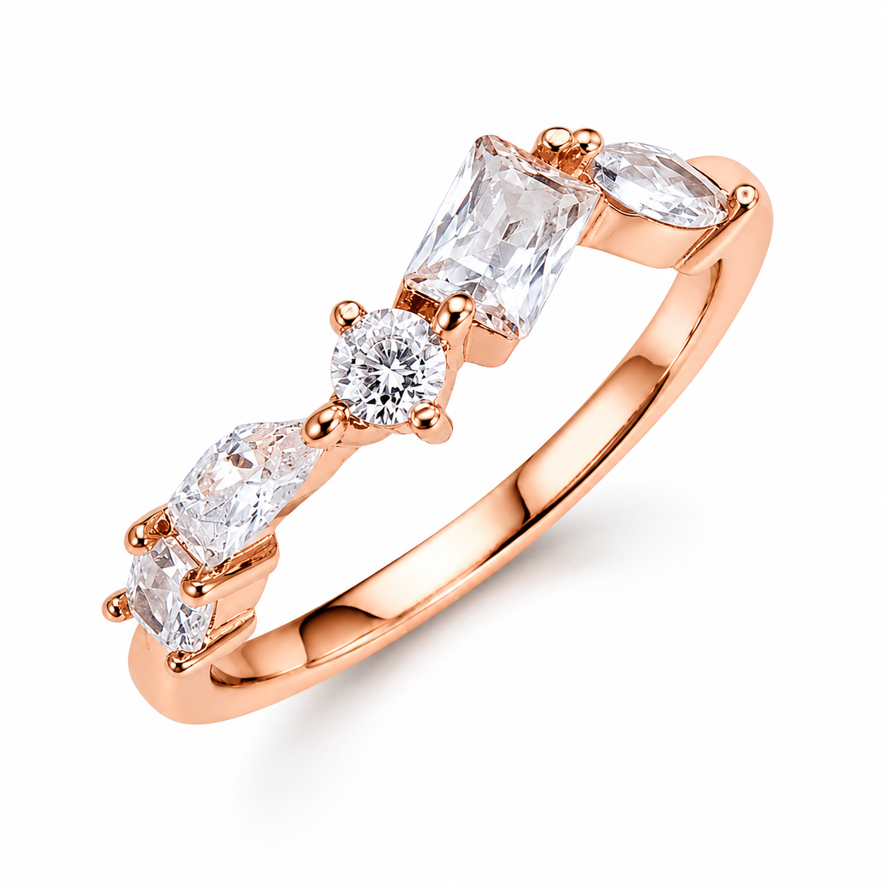 Multi Shape CZ Rose Gold 925 Sterling Silver Ring for Women