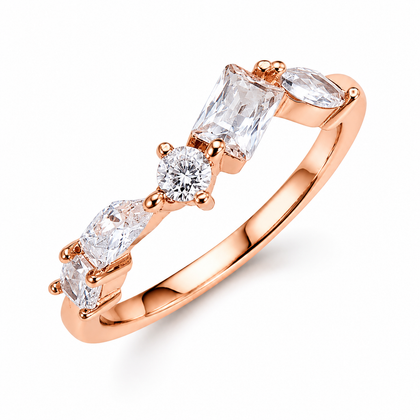 Multi Shape CZ Rose Gold 925 Sterling Silver Ring for Women