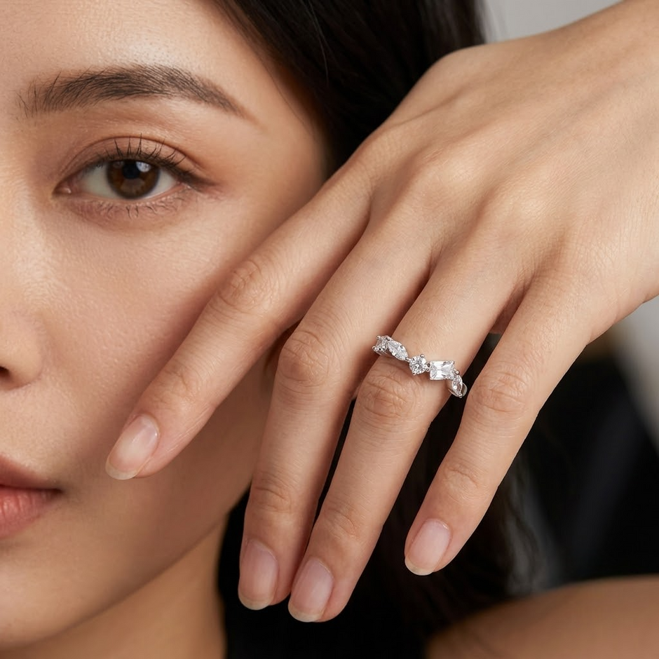 925 Sterling Silver Five Stone CZ Half Eternity Ring