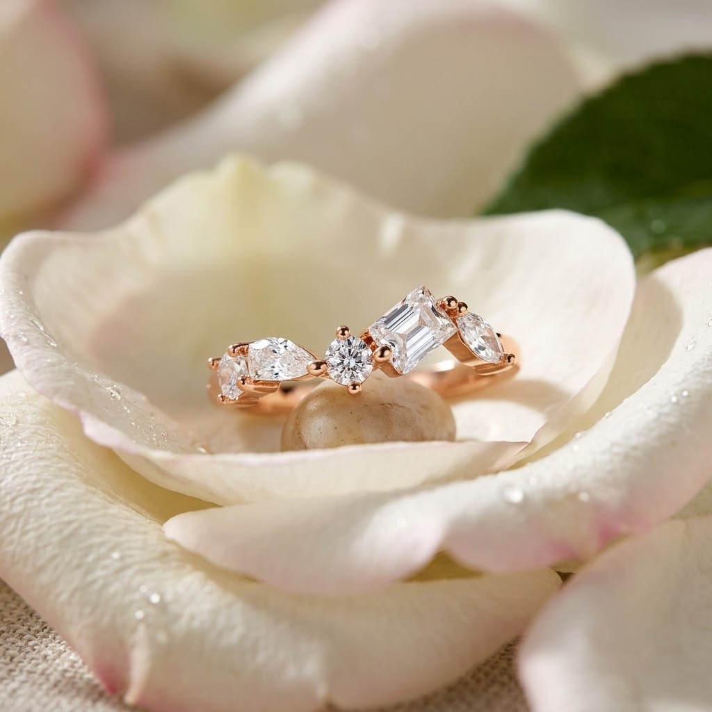 Multi Shape CZ Rose Gold 925 Sterling Silver Ring for Women