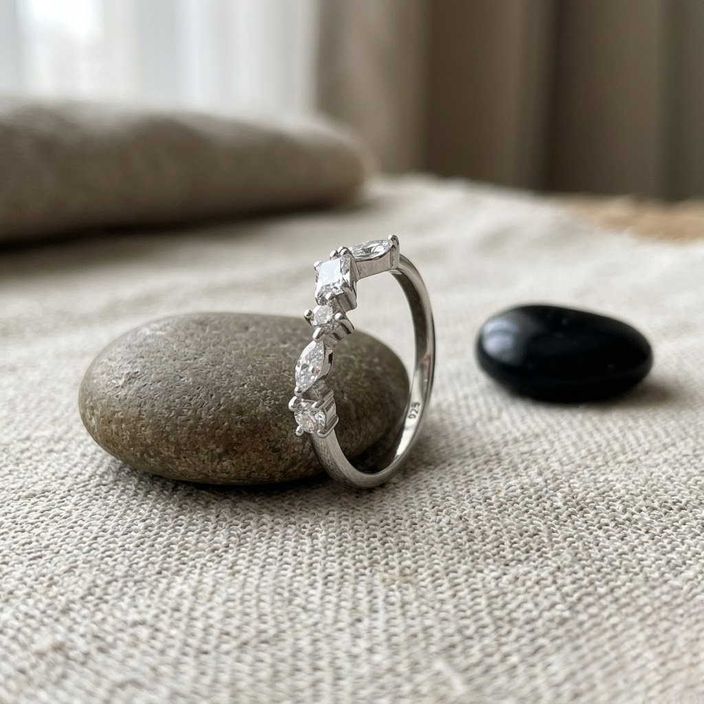 925 Sterling Silver Five Stone CZ Half Eternity Ring