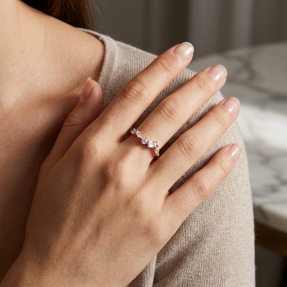 Multi Shape CZ Rose Gold 925 Sterling Silver Ring for Women