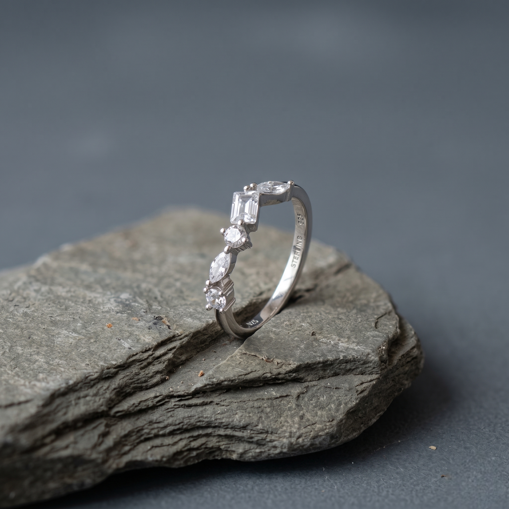 925 Sterling Silver Five Stone CZ Half Eternity Ring