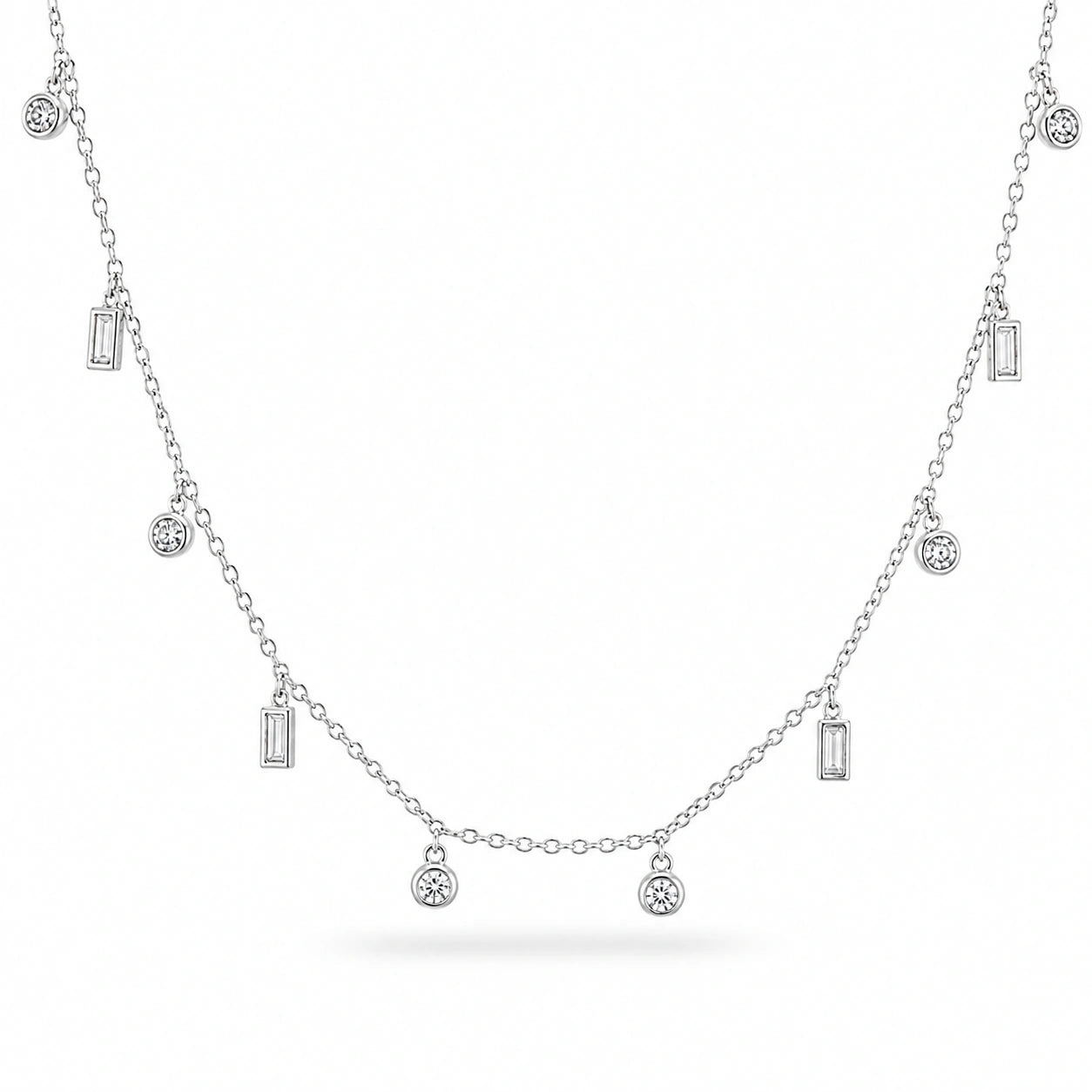 Mixed Round and Square Charm 925 Sterling Silver Chain Pendant for Women