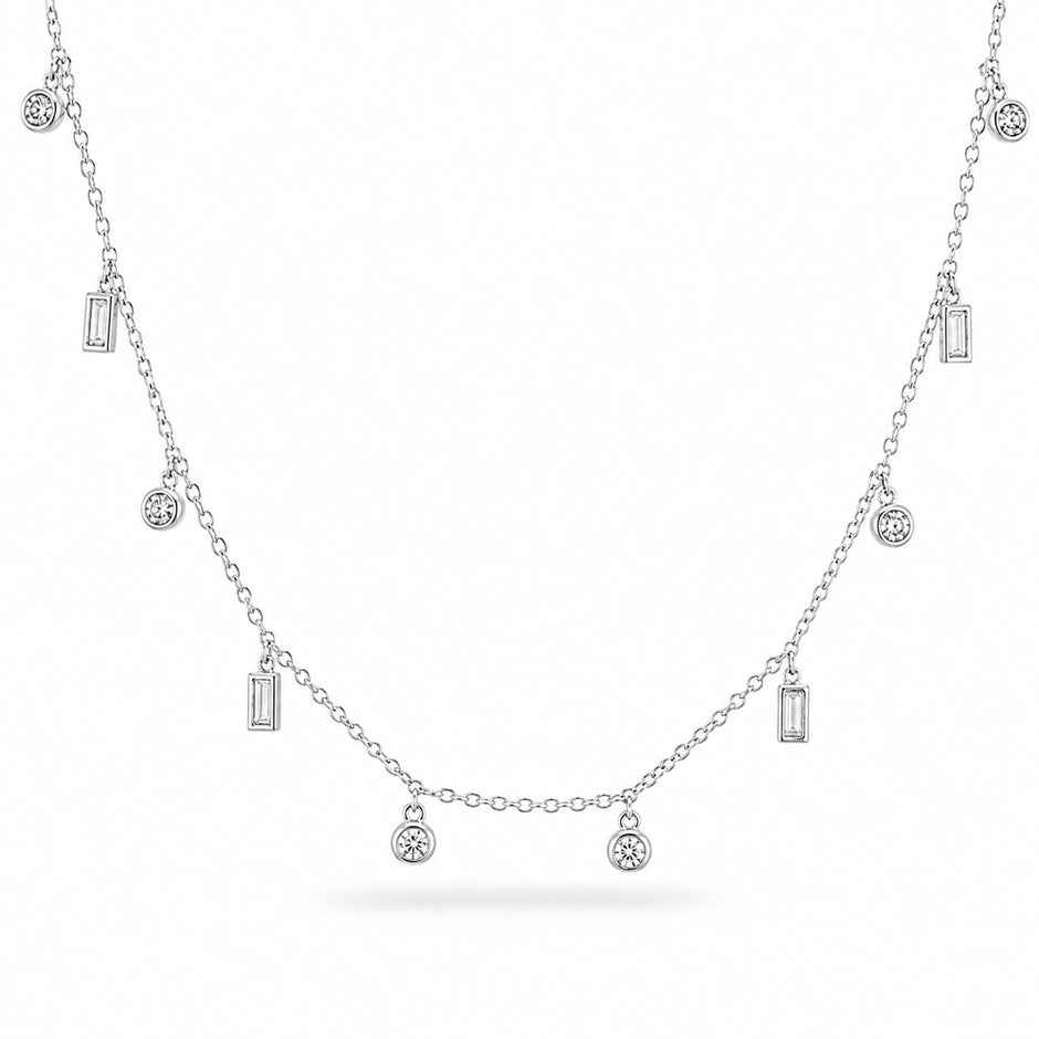 Mixed Round and Square Charm 925 Sterling Silver Chain Pendant for Women
