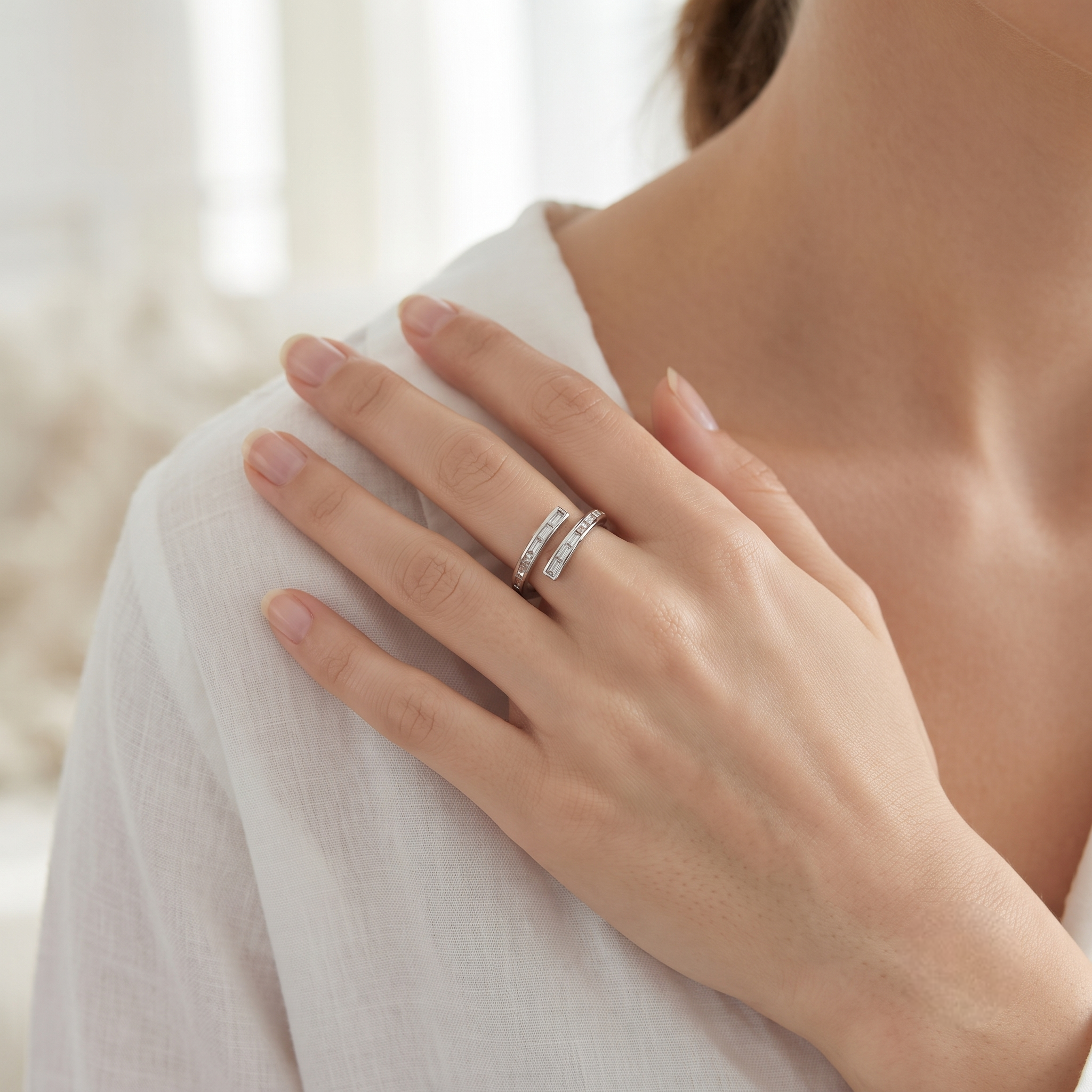 925 Sterling Silver Open Baguette CZ Ring
