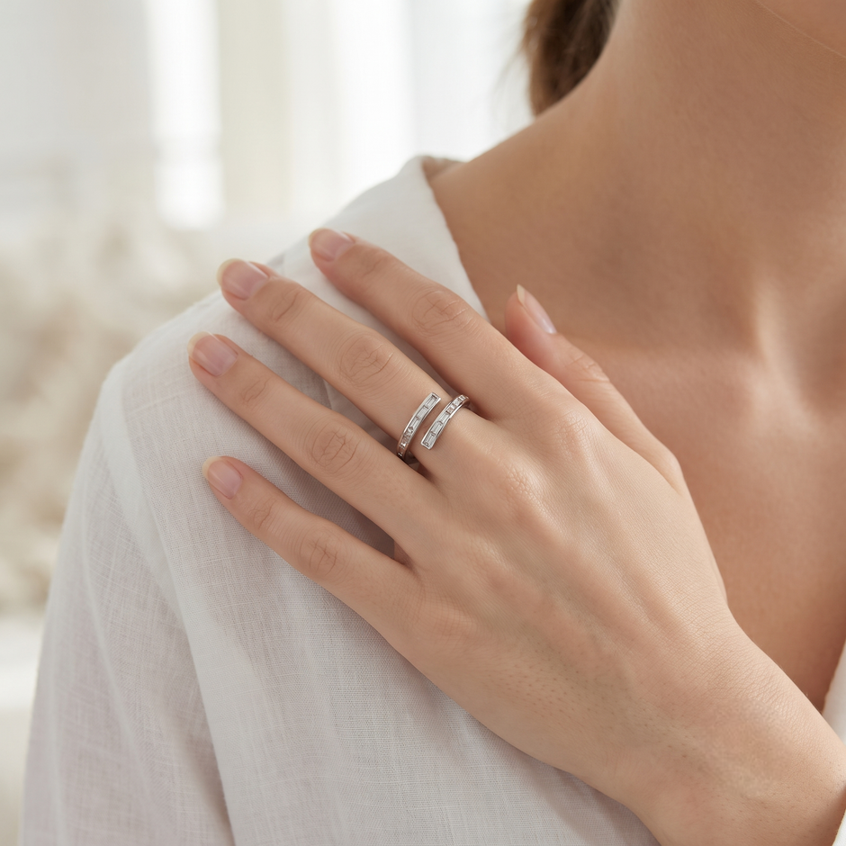 925 Sterling Silver Open Baguette CZ Ring