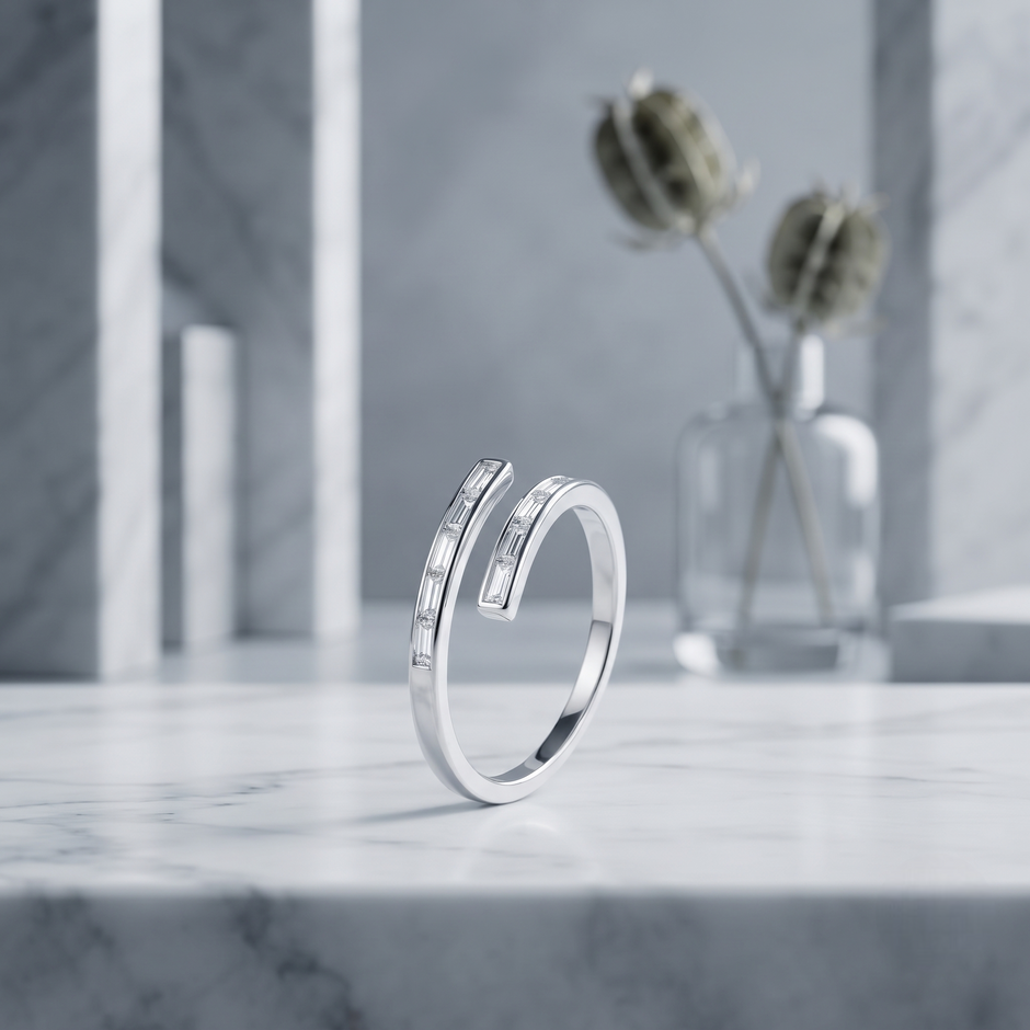 925 Sterling Silver Open Baguette CZ Ring