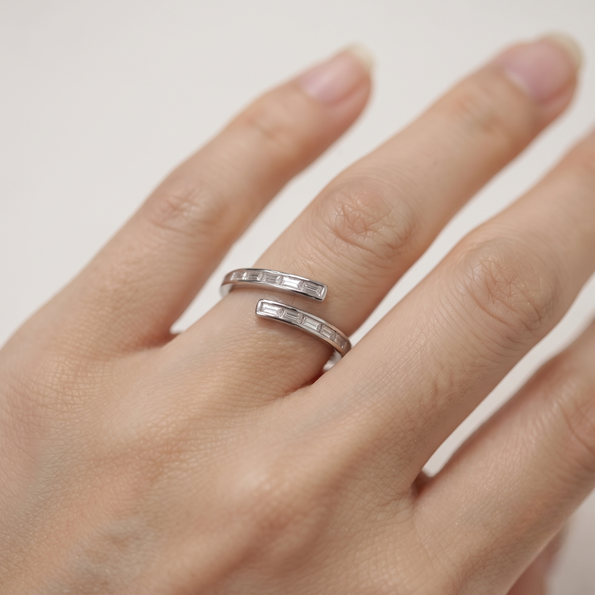 925 Sterling Silver Open Baguette CZ Ring