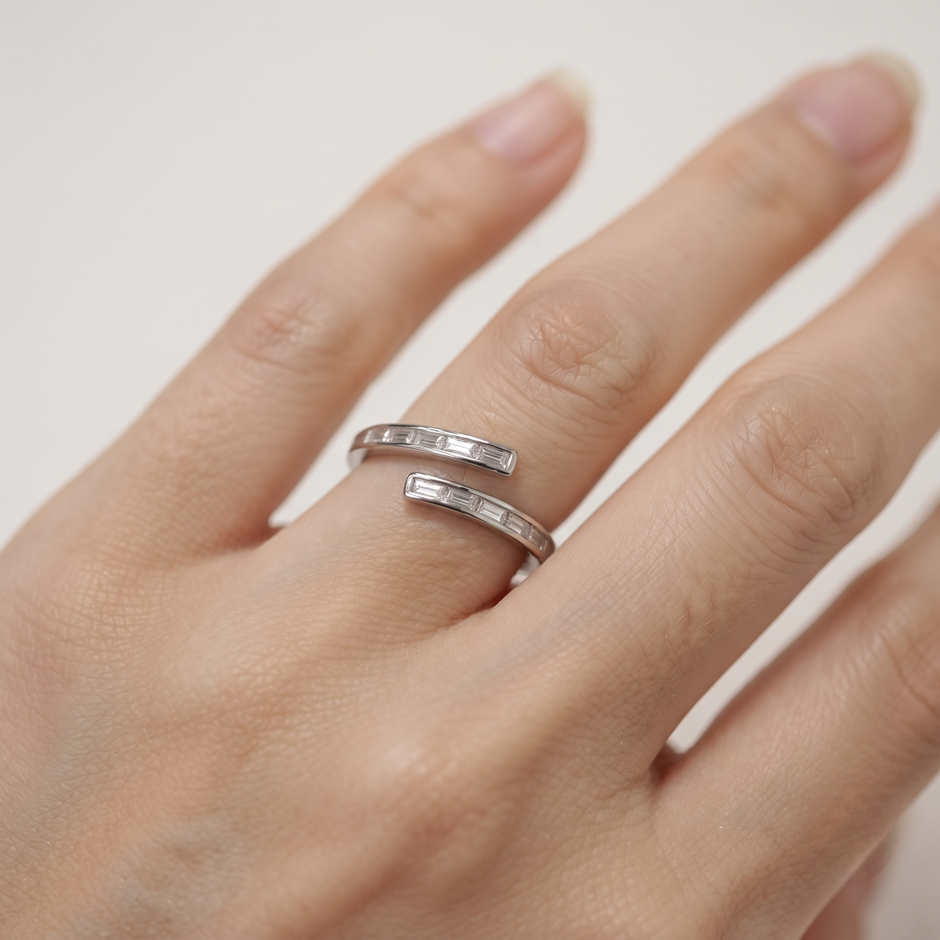 925 Sterling Silver Open Baguette CZ Ring