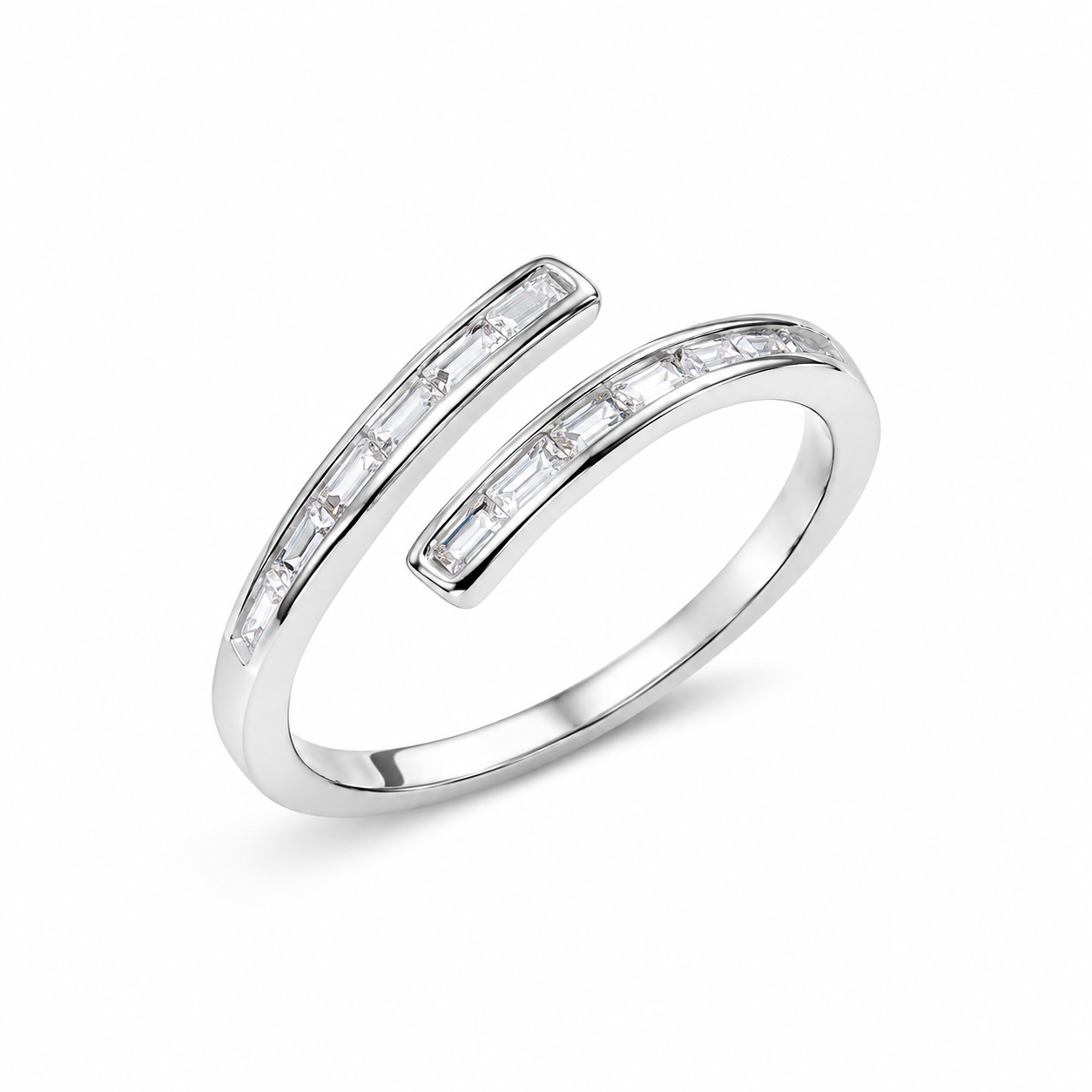 925 Sterling Silver Open Baguette CZ Ring