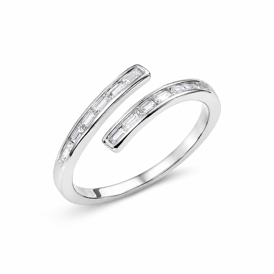 925 Sterling Silver Open Baguette CZ Ring