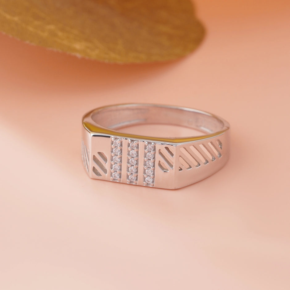 Bold Luxe Diamond CZ Rose Gold Plated 925 Sterling Silver Ring for Men