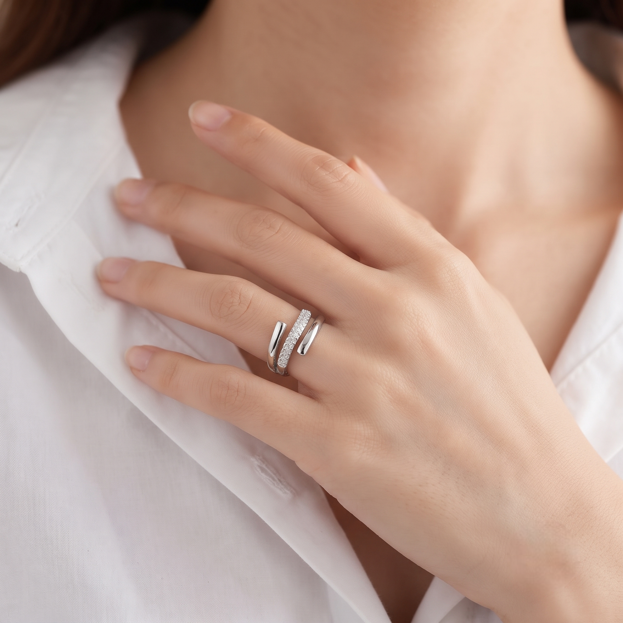 925 Sterling Silver Crossover Pavé CZ Open Wrap Ring