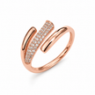 925 Sterling Silver Rose Gold Pavé Crossover Open Ring