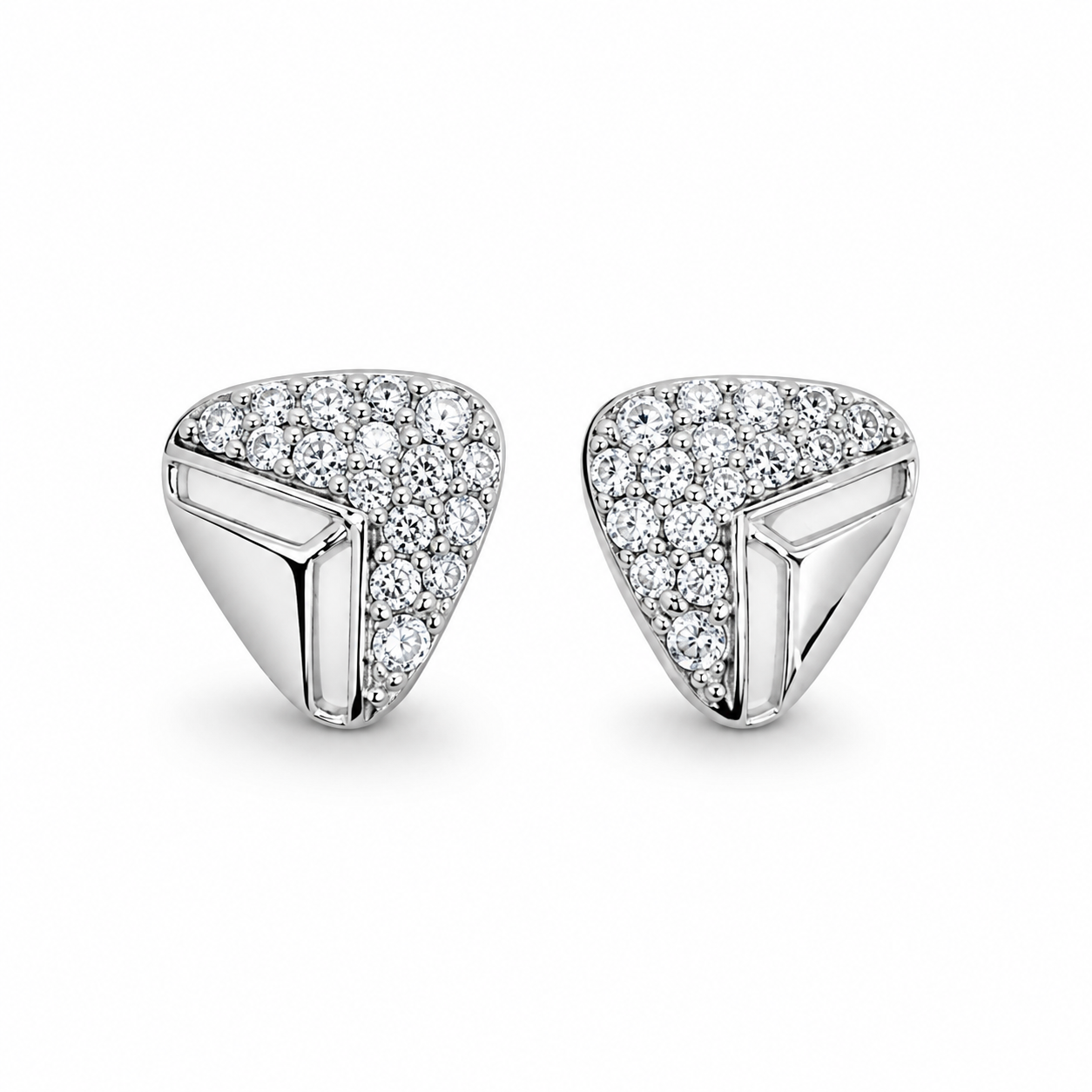 Modern Chevron CZ Diamond 925 Sterling Silver Stud Earrings for Women