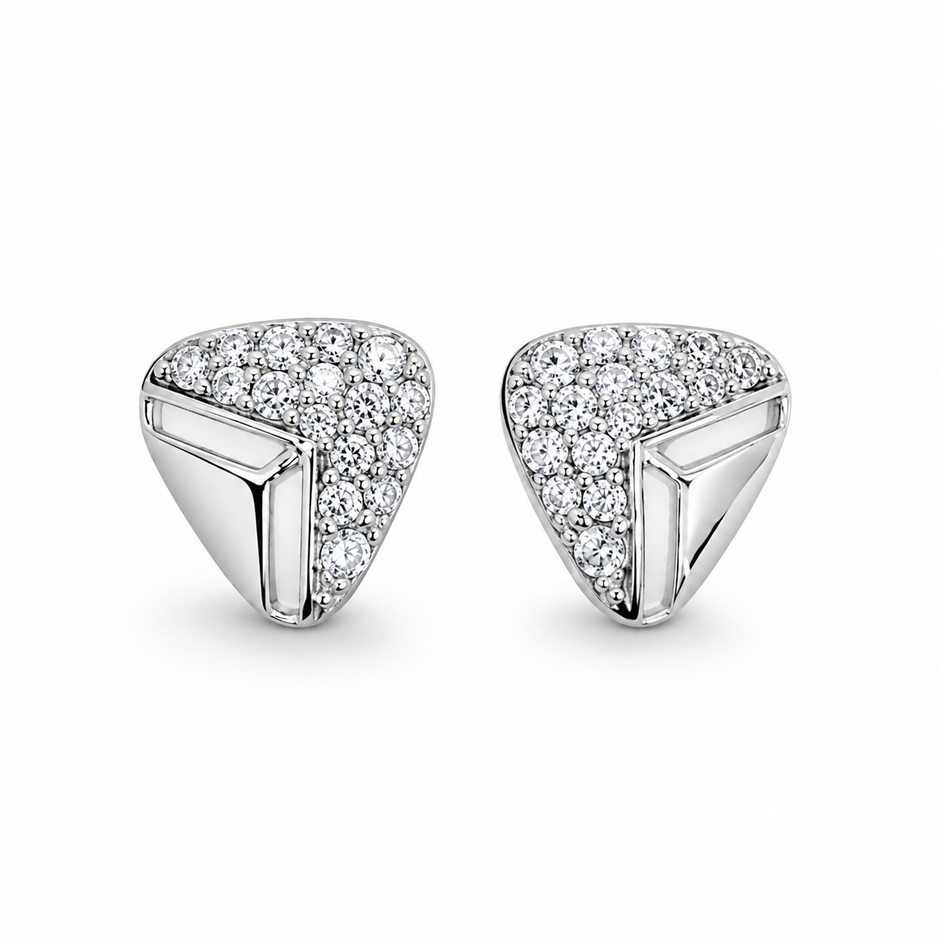 Modern Chevron CZ Diamond 925 Sterling Silver Stud Earrings for Women