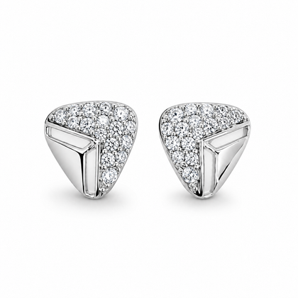 Modern Chevron CZ Diamond 925 Sterling Silver Stud Earrings for Women