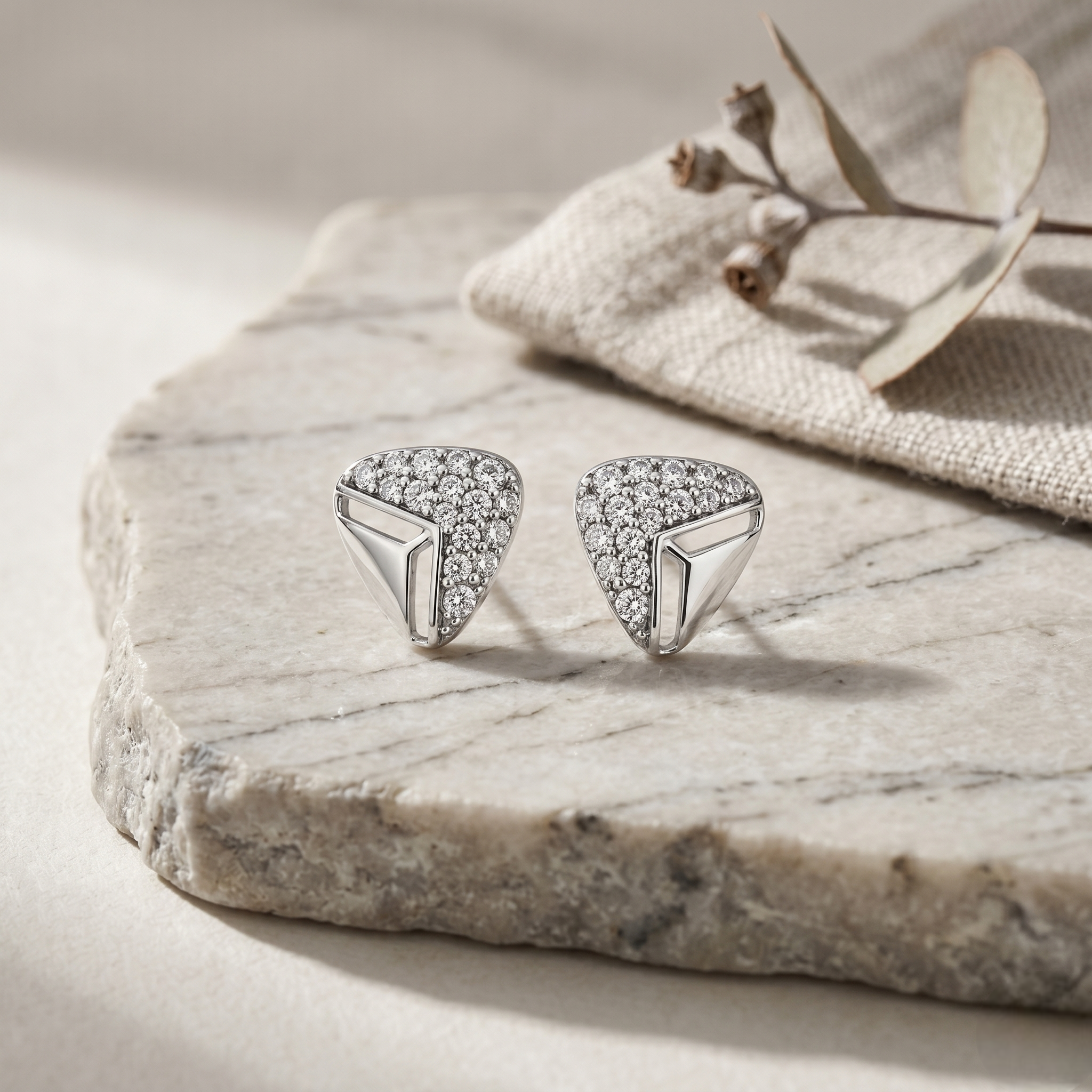 Modern Chevron CZ Diamond 925 Sterling Silver Stud Earrings for Women
