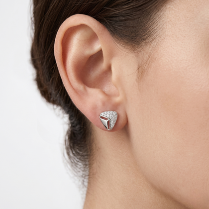 Modern Chevron CZ Diamond 925 Sterling Silver Stud Earrings for Women