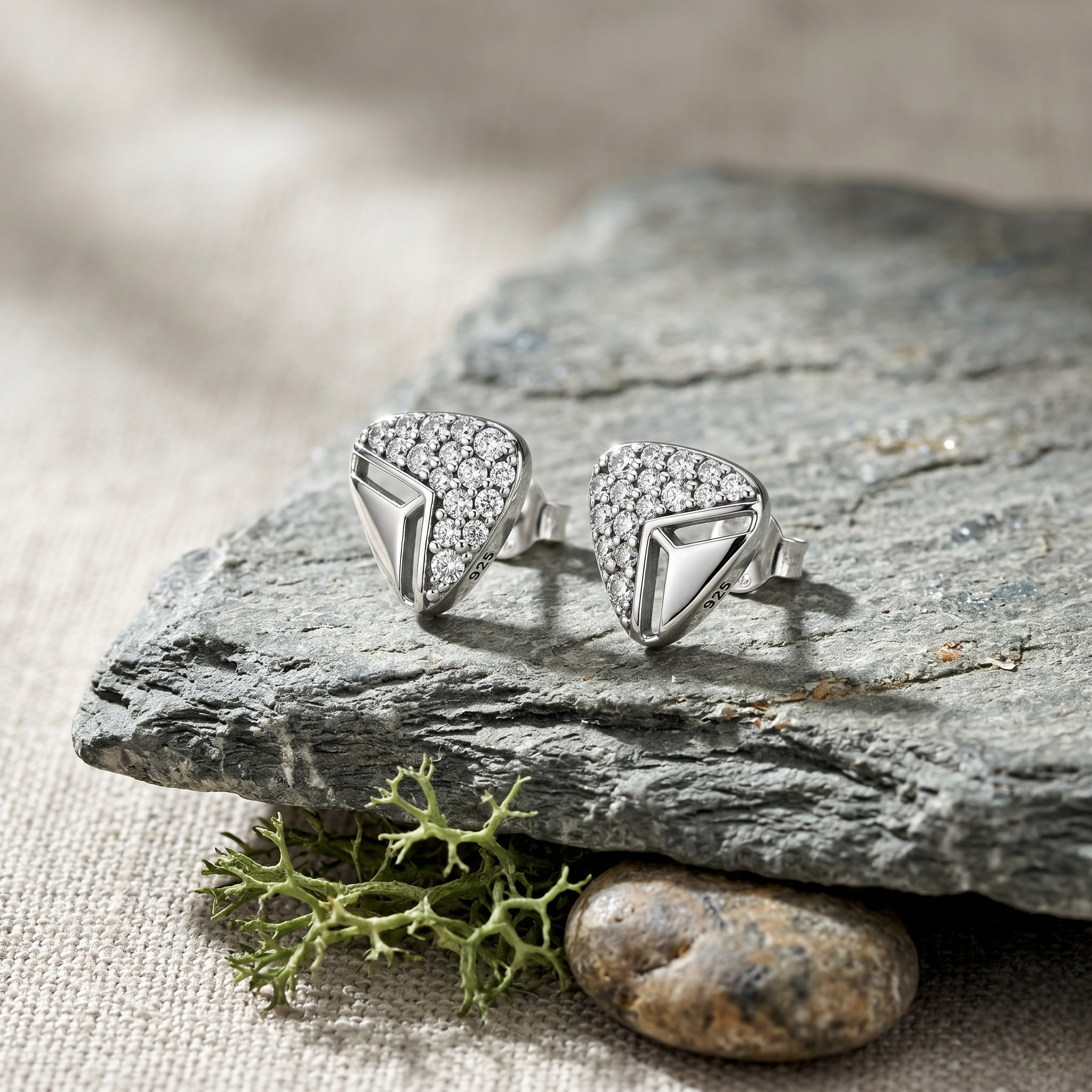 Modern Chevron CZ Diamond 925 Sterling Silver Stud Earrings for Women