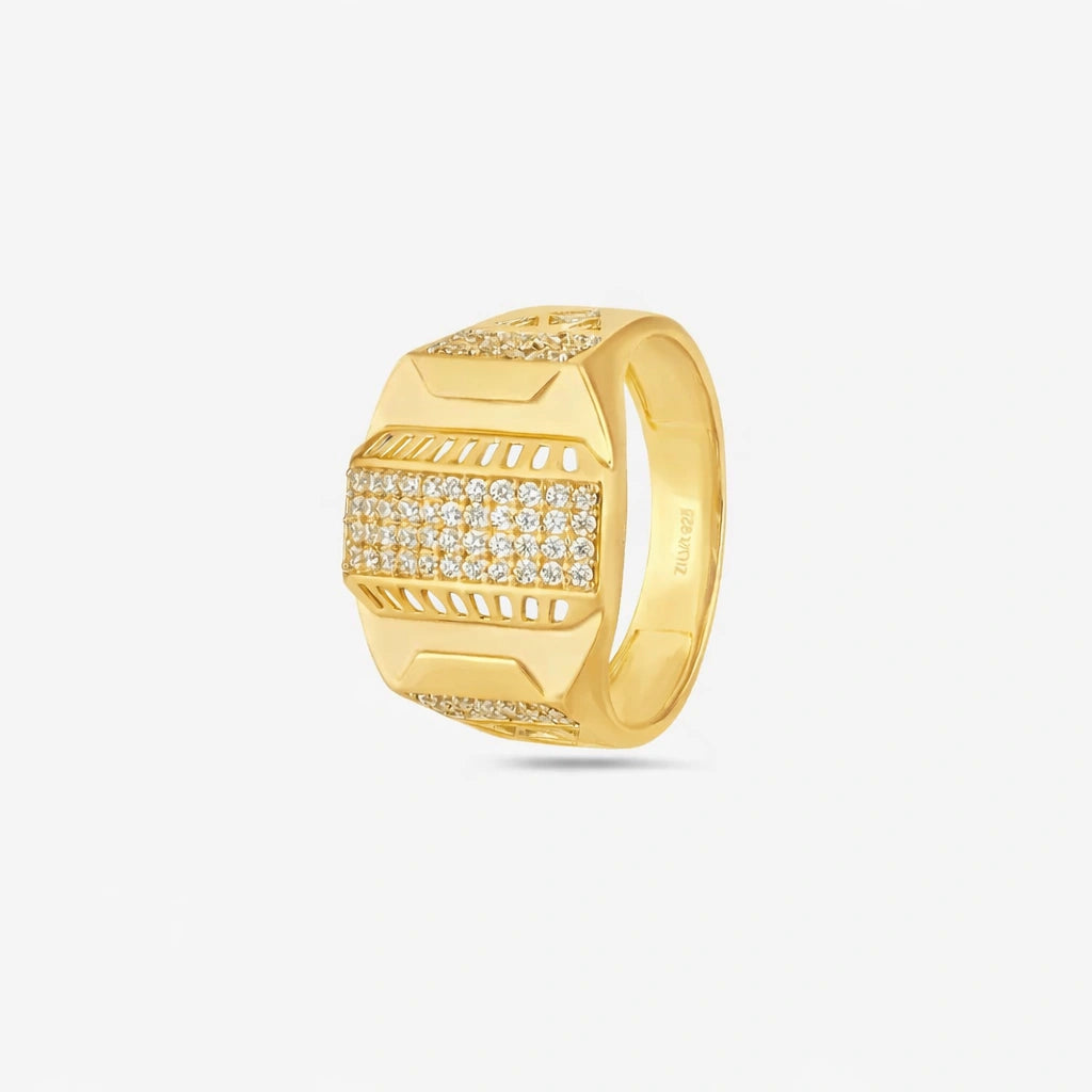 Modern CZ Stone Gold Ring – 925 Sterling Silver Gold Ring for Men