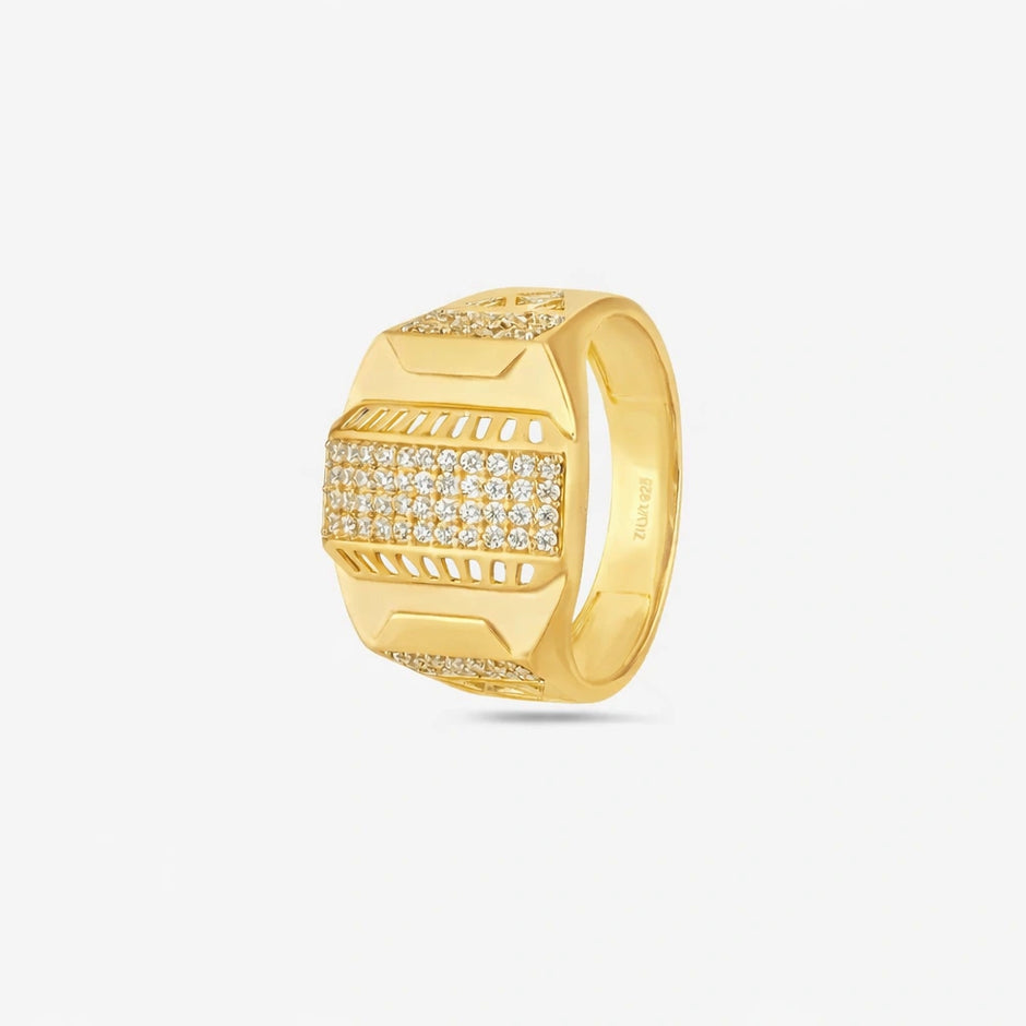 Modern CZ Stone Gold Ring – 925 Sterling Silver Gold Ring for Men
