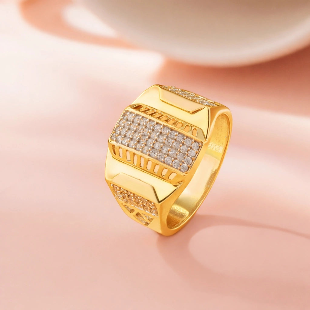 Bold Luxe Diamond CZ Gold Plated 925 Sterling Silver Ring for Men 