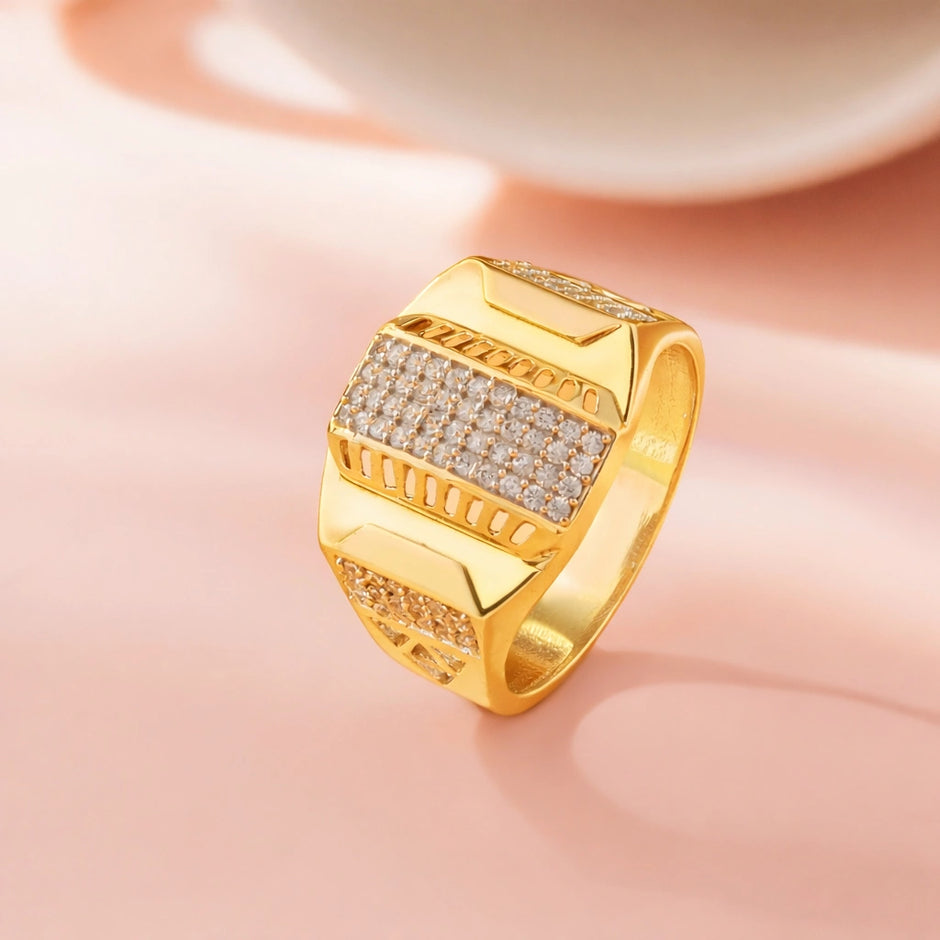 Bold Luxe Diamond CZ Gold Plated 925 Sterling Silver Ring for Men 
