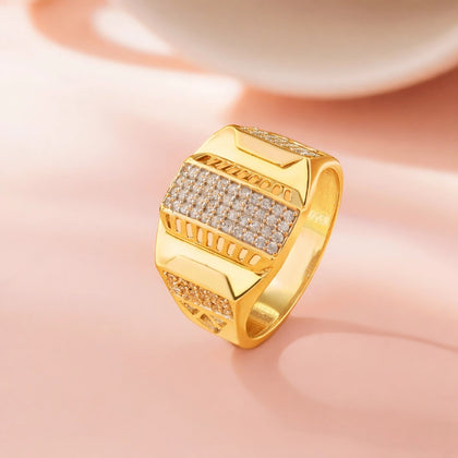 Bold Luxe Diamond CZ Gold Plated 925 Sterling Silver Ring for Men 