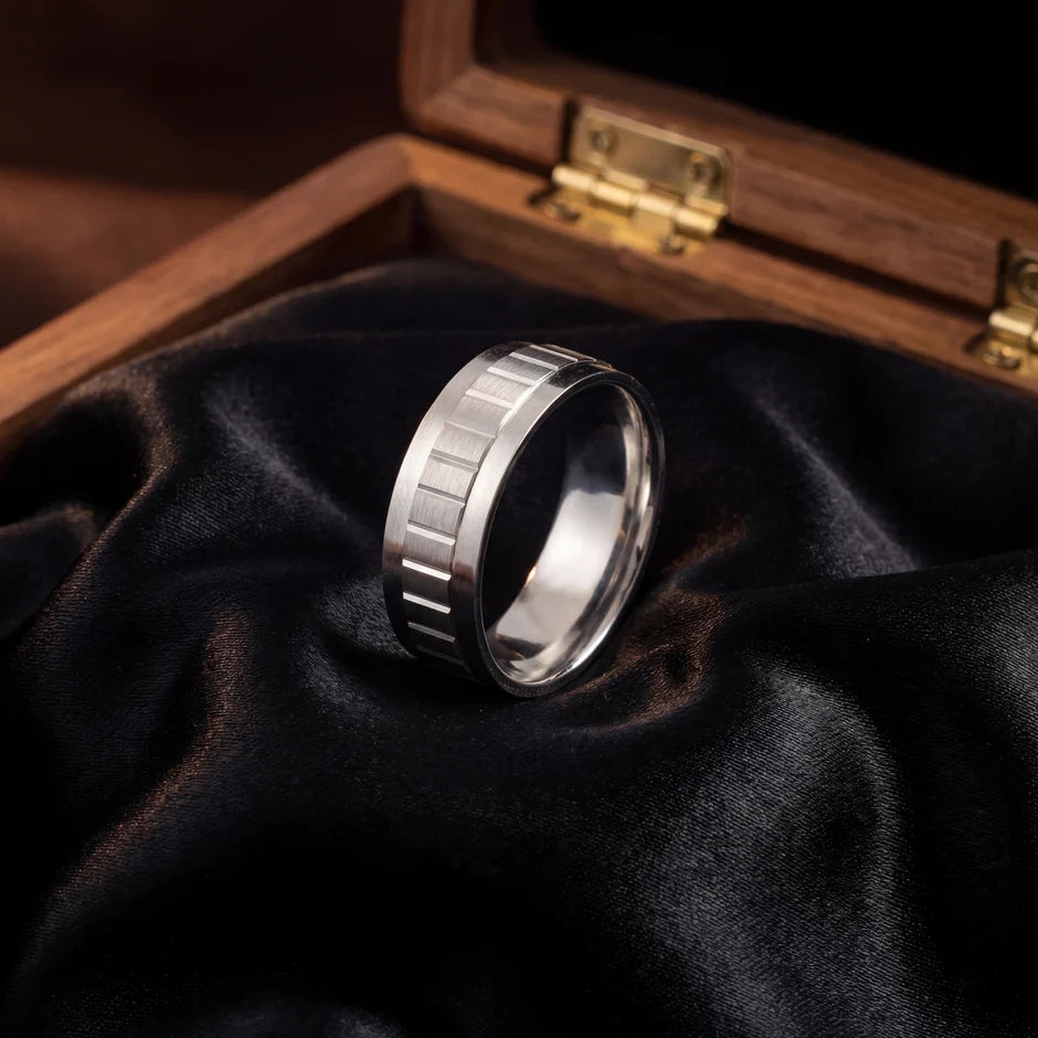 Luxury 925 Sterling Silver Men’s Ring with Modern Textured Design 