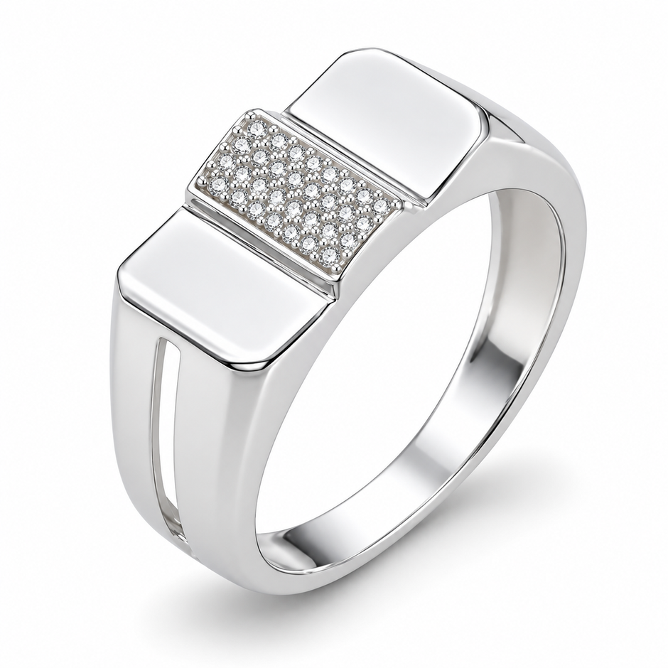 Premium Sterling Silver Ring for Men with Rectangular CZ Diamonds