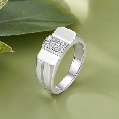 Premium Sterling Silver Ring for Men with Rectangular CZ Diamonds