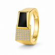 Men's Rose Gold Black Onyx Rectangle Ring in 925 Sterling Silver with CZ Diamonds