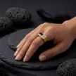 Men's Rose Gold Black Onyx Rectangle Ring in 925 Sterling Silver with CZ Diamonds