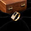 Men's Rose Gold Black Onyx Rectangle Ring in 925 Sterling Silver with CZ Diamonds
