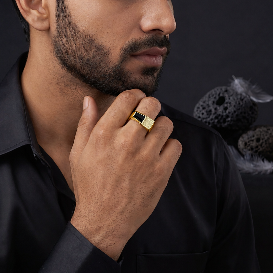 Modern Diamond Accent 925 Sterling Silver Yellow Gold Ring for Men