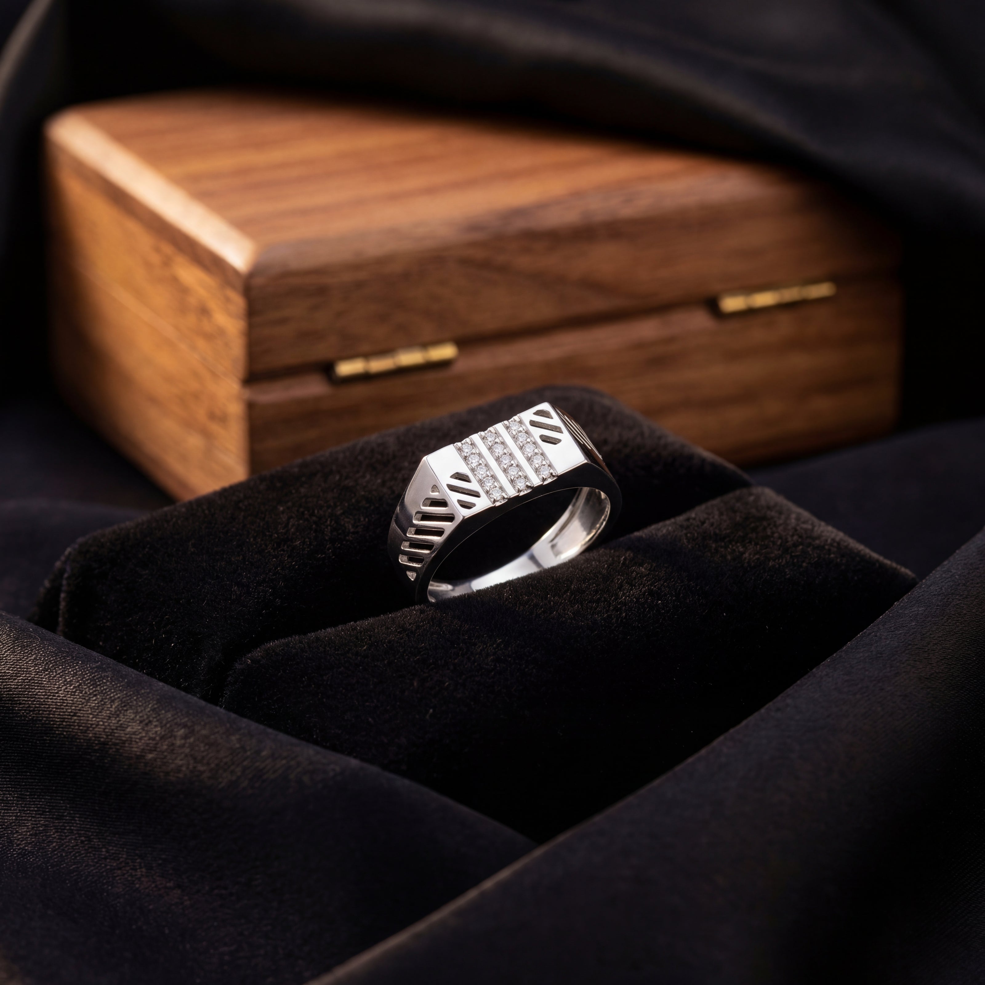 Modern Diamond Line Ring for Men 925 Sterling Silver